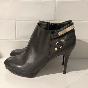 Wood Heel Brown Leather Booties | Leather Ankle Stiletto Boots | Size 8